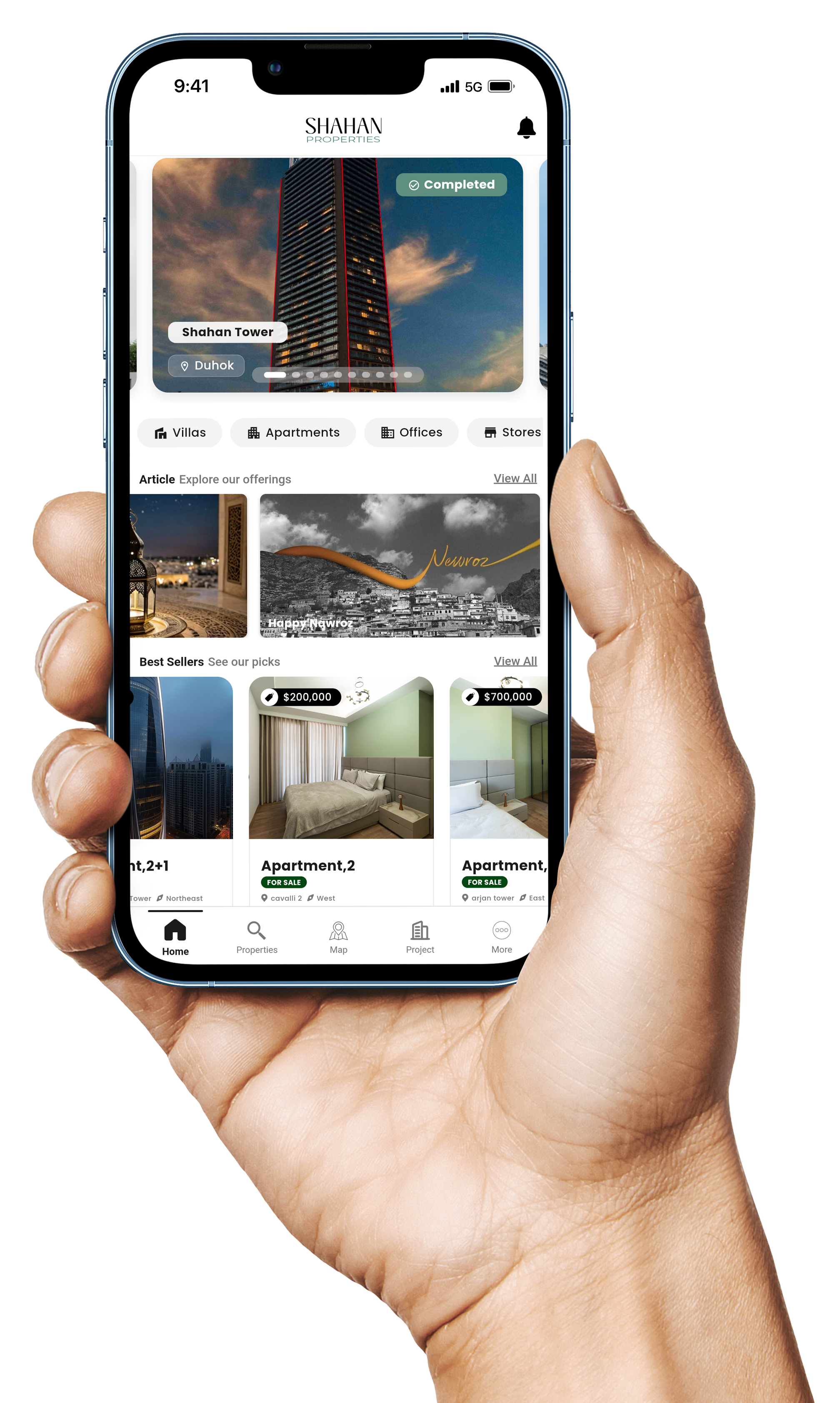 Shahan Properties App on Mobile Phone